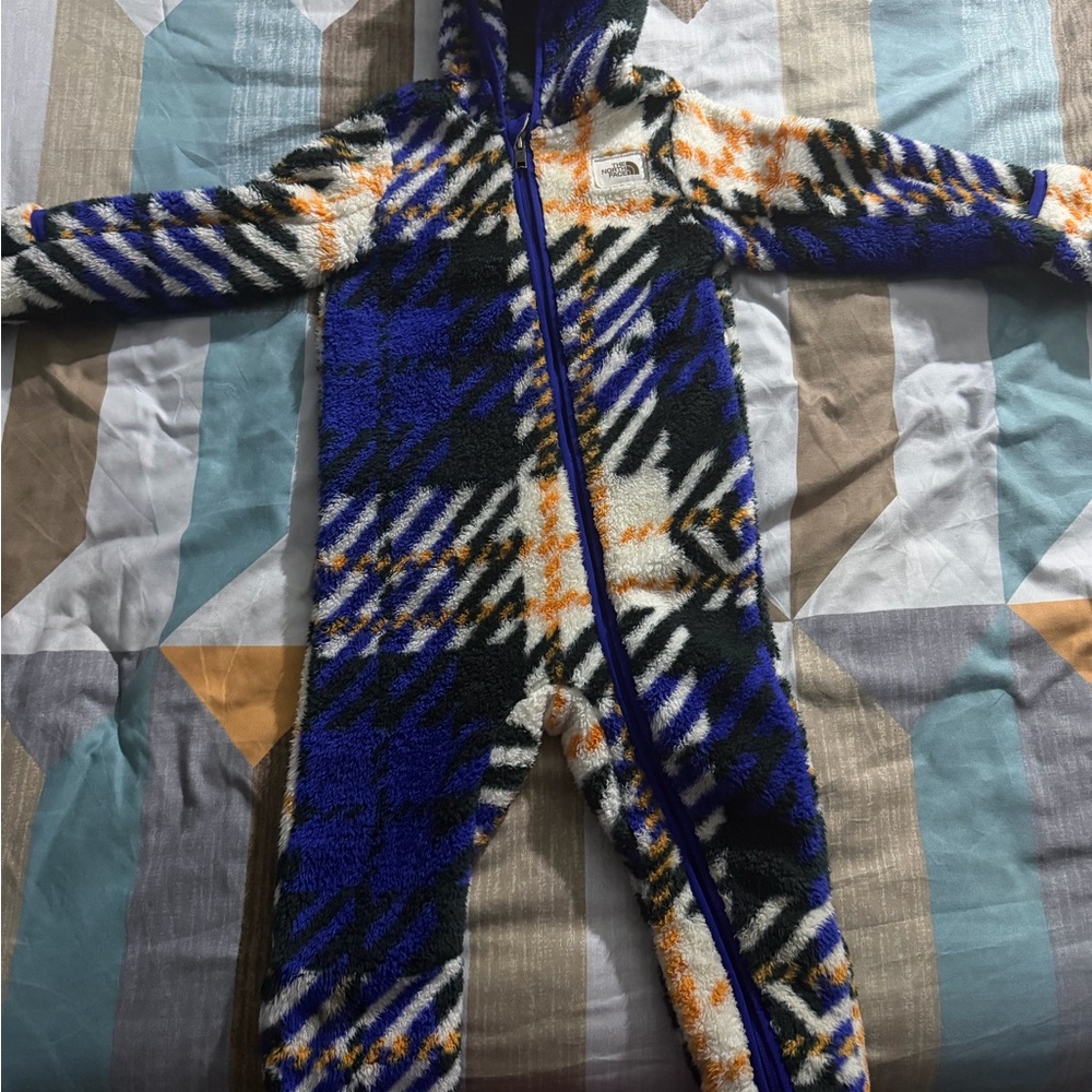 The North Face Blue and Orange Plaid Kids Footie